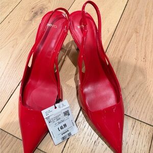 Mango Red Pointed Slingback Heels // NEW WITH TAGS